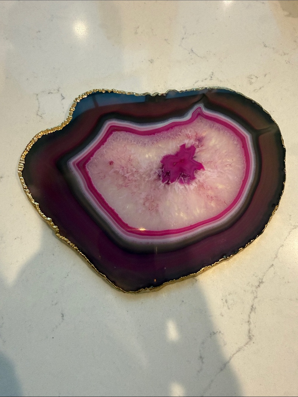 Pink Agate Stone Coaster with Gold Edge - Decorative Home Dining Accent